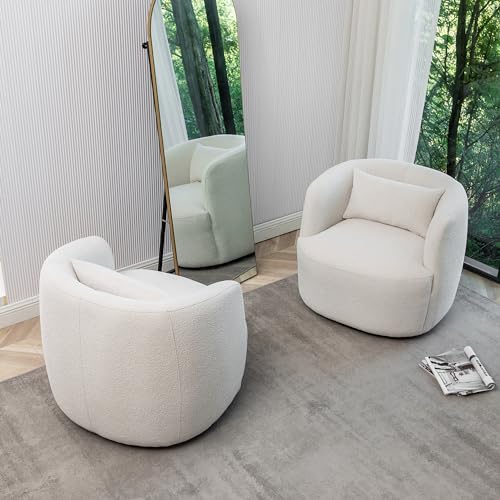 34" W Boucle Swivel Barrel Chairs with Pillow Set of 2 (2 Count)