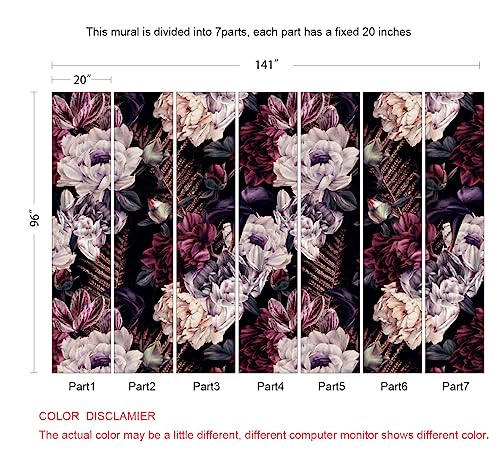 Floral Wallpaper Watercolor Dark Peony Flowers Mural Wallpaper for Bedroom Living Room (94 Sq Ft)