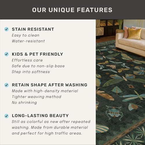 Dark Green Area Rugs 5x7 for Living Room (35 Sq Ft)
