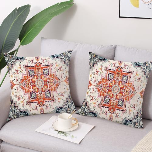2pcs 18" x 18" Orange Bohemian Vintage Floral Waterproof Pillow Covers (8 Count)