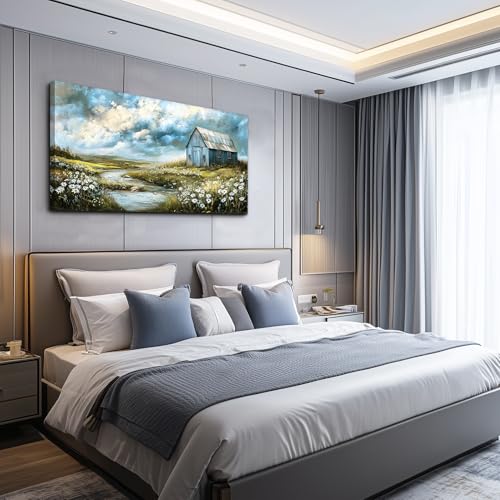 Wall Art For Living Room Gray Canvas Wall Decor For Bedroom Field Scenery Flower Watercolour Painting Restaurant Office Decorations Wall Pictures Printing Artwork Home Decor 20x40 In