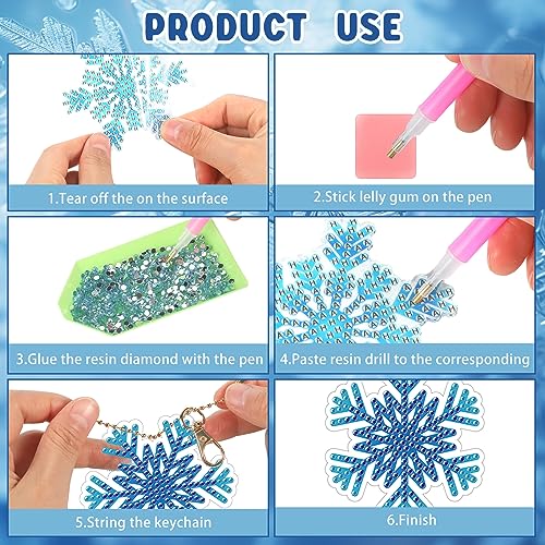 20 Pcs Snowflake Diamond Painting Keychain Kits (20 Count)