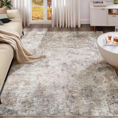 9x13 Area Rug Living Room Rugs Washable Neutral Brown Grey Carpet (24 Count)