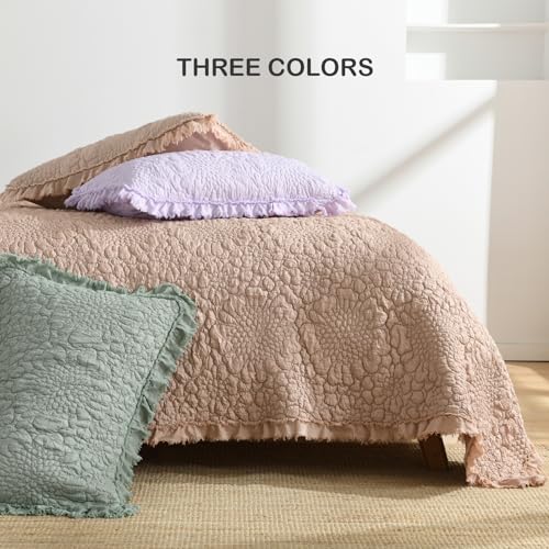 Pinkish Grey Ruffled Quilt Queen Size