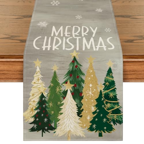 Grey Xmas Trees Table Runner Home Party Decor 13x72 Inch