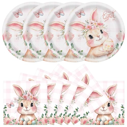 40Pcs Easter Paper Plates and Napkins Party Supplies (40 Count)