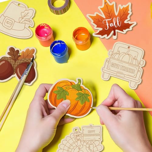 36PCS Wooden Thanksgiving Decoration Fall Ornaments to Paint Happy Thanksgiving Crafts Cutouts Unfinished (36 Count)