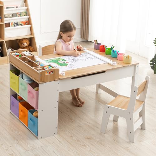 Kids Art Table and Chair Set with 2 Chair & Bins