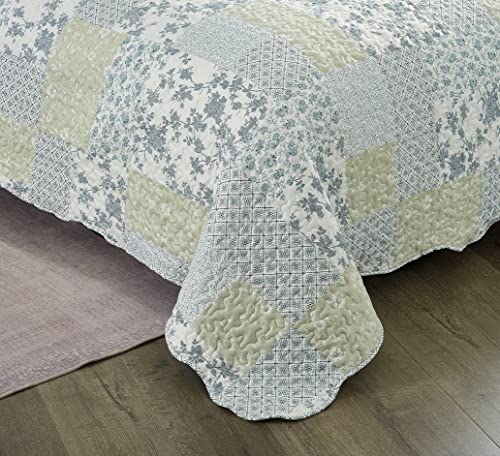 Multi Blue & Beige Floral Patchwork Quilt Set
