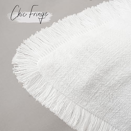 Decorative Linen Fringe Lumbar Throw Pillow Covers 12×20 White (2 Count)