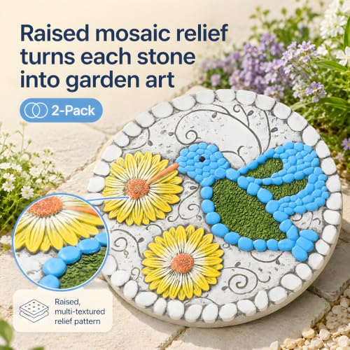 2 Pack Garden Stepping Stones 10 inch Round Cement Decorative Stones Pavers