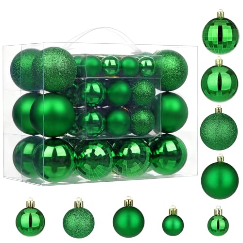 50pcs Christmas Ball Ornaments Dark Green Small Shatterproof Christmas Tree Decorations Xmas Tree Xmas Ornaments Balls with Hanging Loop for Halloween Xmas Wedding Holiday Party Wreath Home Decor