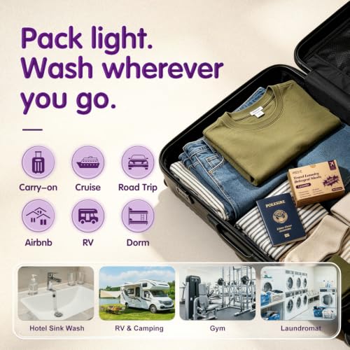 Travel Laundry Detergent Strips Lavender Scent 40 Sheets (40 Count)