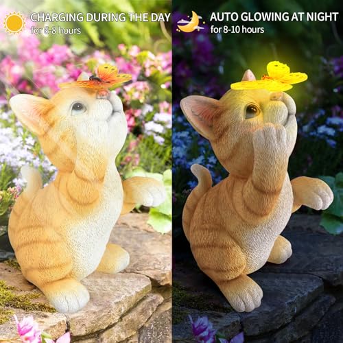 Solar Garden Statue Cat Figurine