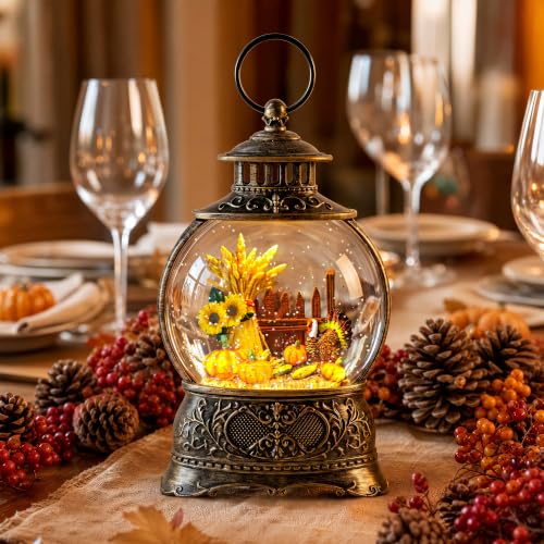 Christmas Fall Snow Globes Thanksgiving Water Lantern Swirling Glitter Snow Globe for Autumn Harvest Day Decorations Home Fall Decor Gifts