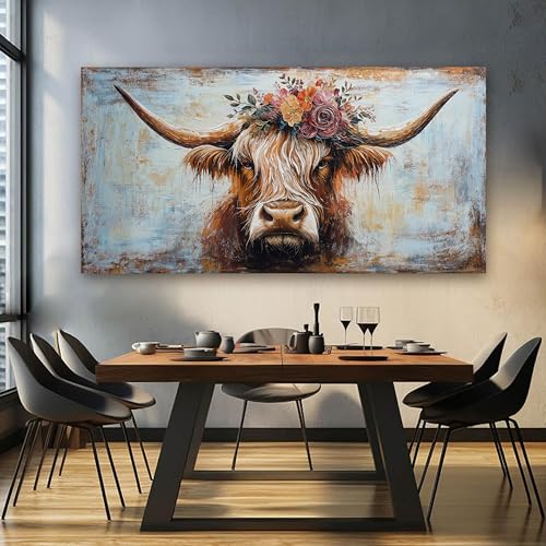 Canvas Wall Art Decor Oversized Wall Art Picutures for Living Room Highland Cow Wall Art Prints Large Vintage Wall Art Decor Canvas Art Wall Decor Artwork for Walls Home Bedroom Office Decorations 39" X 78"