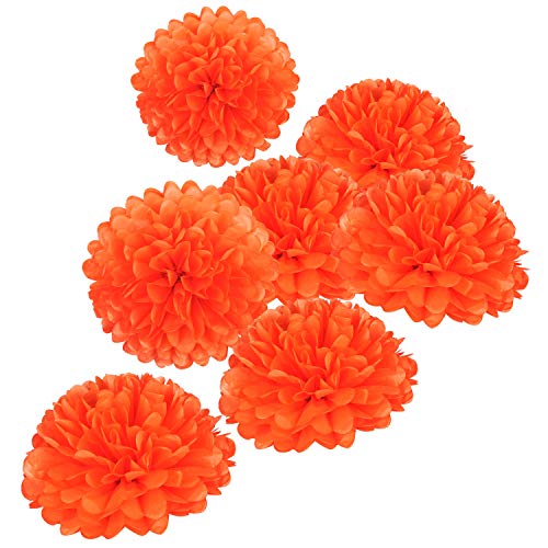 10" Orange Tissue Pom Poms DIY Tissue Paper Flowers for Birthday Wedding Baby Shower Tea Party Dessert Table Decoration (18 Count)