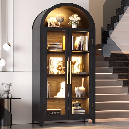 71" Arched Storage Cabinet with Glass Doors and LED Lights