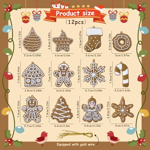 Christmas Gingerbread Man Ornaments for Xmas Tree Decorations (12 Count)