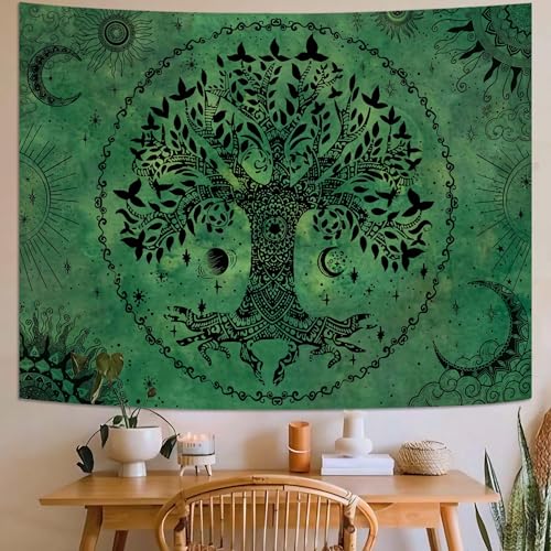 Tree of Life Mandala Tapestry Boho Tapestry for Bedroom Green Tapestries Wall Hanging Living Room Wall Art and Home Decor 60x80