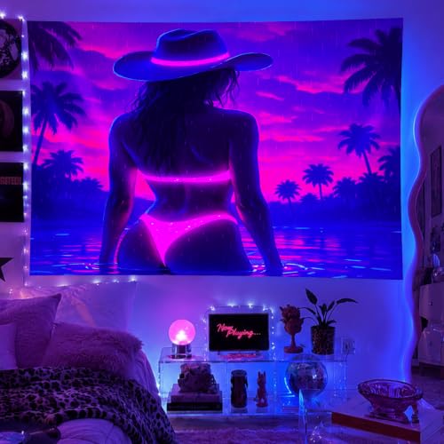 Blacklight Tapestry Sexy Girl UV Reactive Tapestry 78x59 Inch
