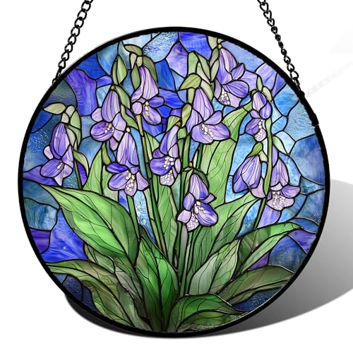 Stained Glass Window Hanging Suncatcher Purple Flower Gifts for Women 7.8"