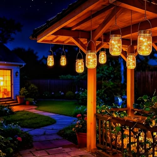 12 Pack Gifts for Him Her Solar Lanterns Outdoor Waterproof Upgraded Crystal Glass Solar Mason Jar Lights 30 LED 215% Larger SolarPanel（Just a Little More (12 Count)