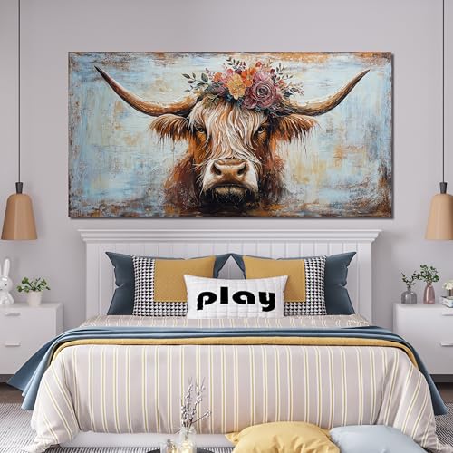 Canvas Wall Art Decor Oversized Wall Art Picutures for Living Room Highland Cow Wall Art Prints Large Vintage Wall Art Decor Canvas Art Wall Decor Artwork for Walls Home Bedroom Office Decorations 39" X 78"