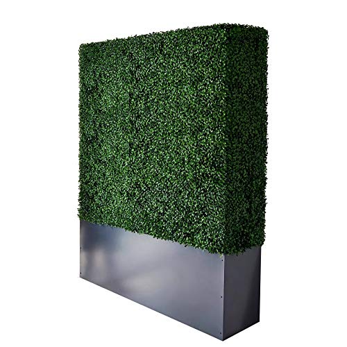 Artificial Boxwood Hedge Wall with Dark Gray Stainless Steel Planter Box Privacy Wall Backdrops (21.32 Sq Ft)