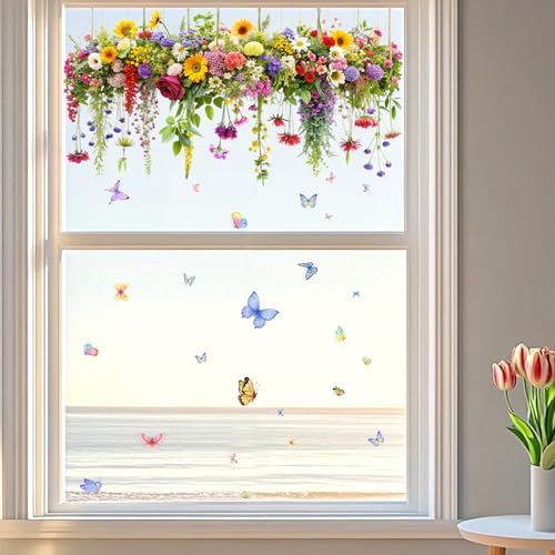 2 Set Colorful Floral Bouquet Window Stickers (2 Count)