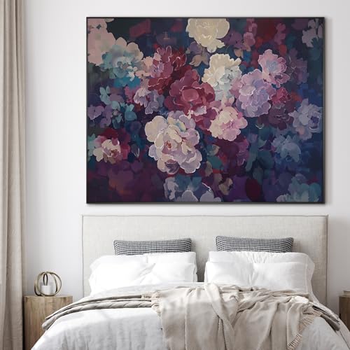 46"x60" Extra Large Framed Wall Art Bold Peony Bloom in Colorful Impressionist Style