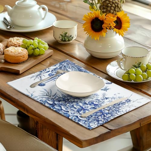Blue and White Christmas Tree Placemats Set of 4
