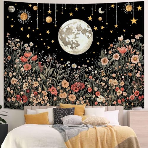 Enchanted Floral Night Sky Tapestry