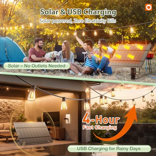 102FT(96+6) Solar String Lights Outdoor,Waterproof Dimmable 48+4 LED (102 Foot)