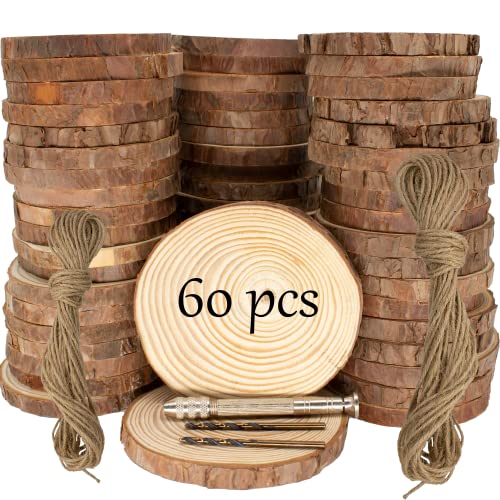 Unfinished Natural Wooden Slices 60 Pcs 3.2 (80 Count)