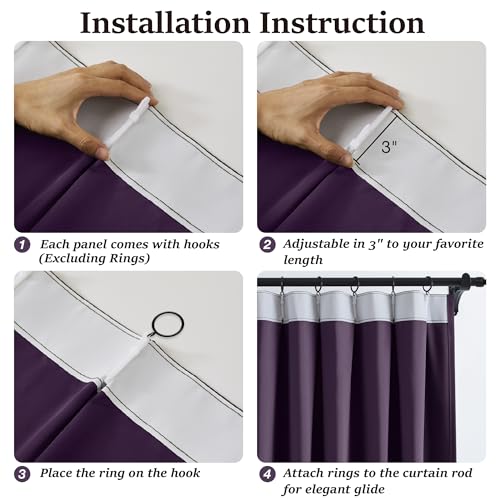Royal Purple Pleated Long Curtain Drapes 120 Inches Long