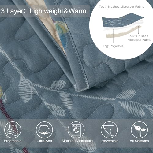 Reversible Boho Quilt King Size Blue