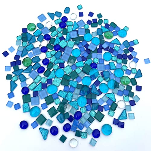 1.1LB Blue Mixed Irregular Crystal Glass Mosaic Tiles for Crafts (17.6 Ounce)