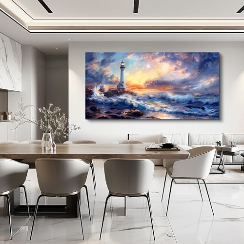 Large Canvas Wall Art For Bedroom Wall Decor For Living Room Modern Office Wall Decor Seaside Scenery Lighthouse Mountain Pictures Printed Artwork Restaurant Home Decor Aesthetics 30"X60"