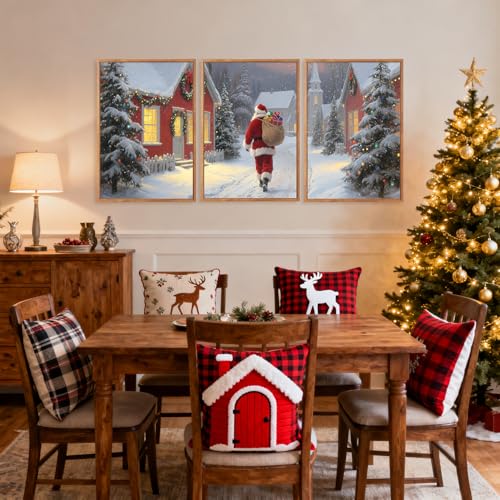 3 Pcs Santa Is Coming To Town Framed Wall Art 16x24 Inch