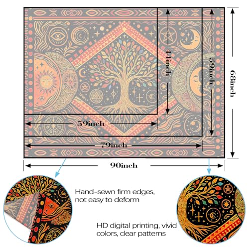 Tree of Life Sun Moon Stars Wall Tapestry