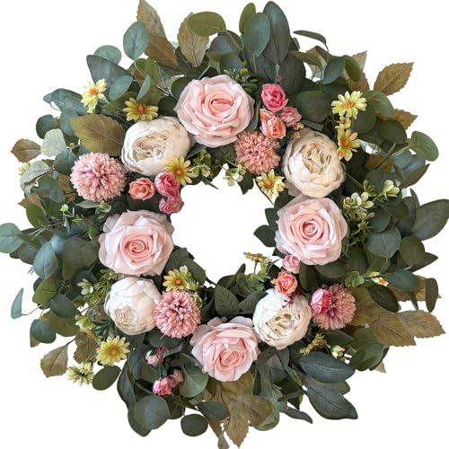 24 Inch Spring Peony Wreath Pink Rose Front Door Wreath