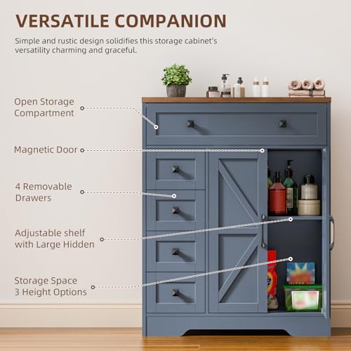 Farmhouse Storage Cabinet with 2 Doors and 5 Drawers