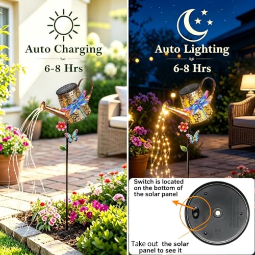 Solar Watering Can Lights with Dragonfly Outdoor Garden Stake Light Decor