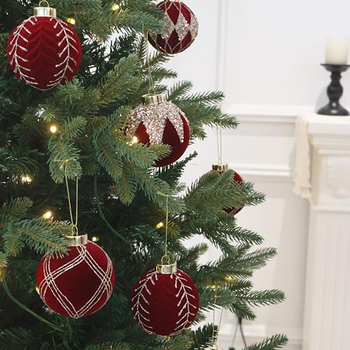 3.15IN Velvet Christmas Ornaments with Glitter (12 Count)