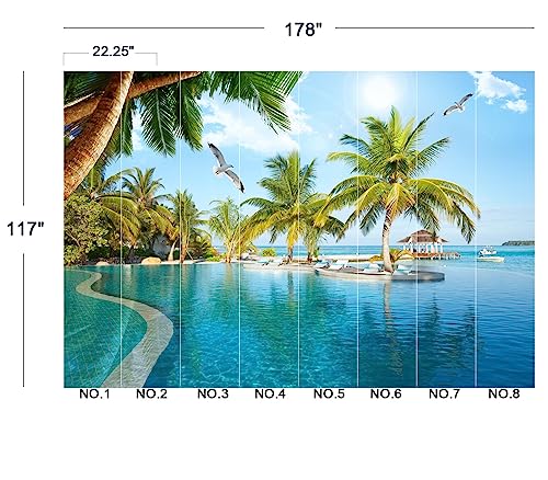 Palm Trees and Blue Sky Summer Island wall Mural Wallpaper for Bedroom 178" x 117" (144.6 Sq Ft)