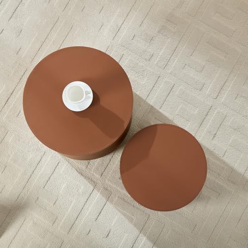 19.09" Modern Leather Round Coffee Table Set