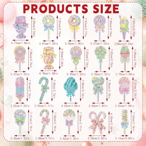 20 Pcs Christmas Macaron Candy Diamond Painting Keychain Kits 5d DIY Diamond Art Pendants Double Sided Hanging Key Chains for Christmas Party Decoration DIY (20 Count)
