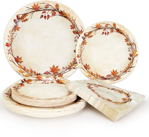 200 Pcs Fall Paper Plates and Napkins (50 Count)