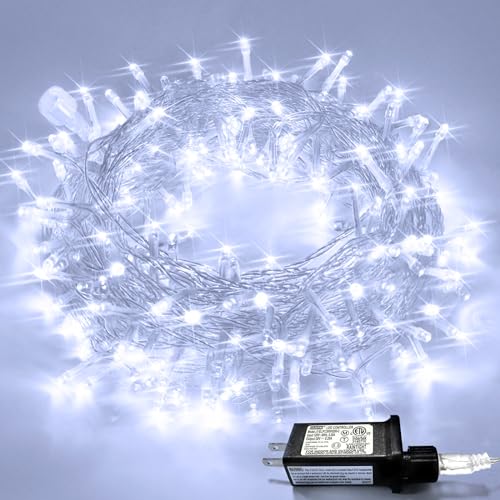 Connectable 8 Modes 100 LED White Christmas Lights Clear Wire (33 Foot)
